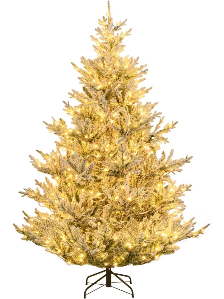 210 cm Künstlicher Weihnachtsbaum mit Beleuchtung und Schnee in Weiß