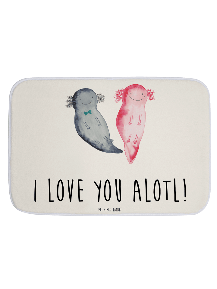 Badezimmerteppich Axolotl Liebe mit Spruch in Weiß