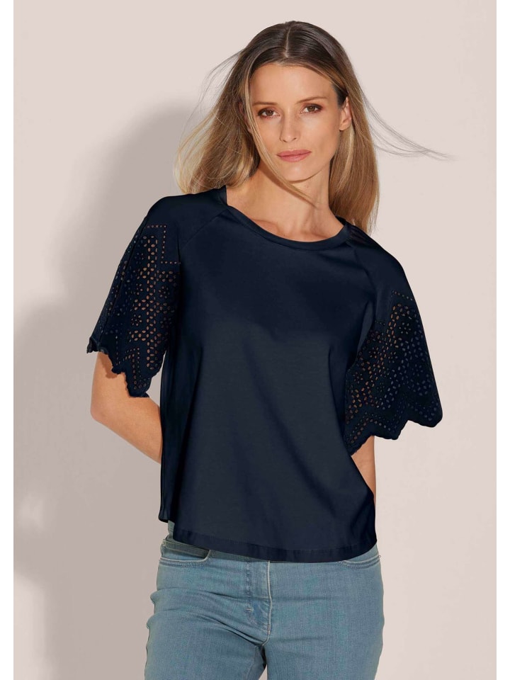 Kurzes Sommerbluse mit Lochstickerei in marine