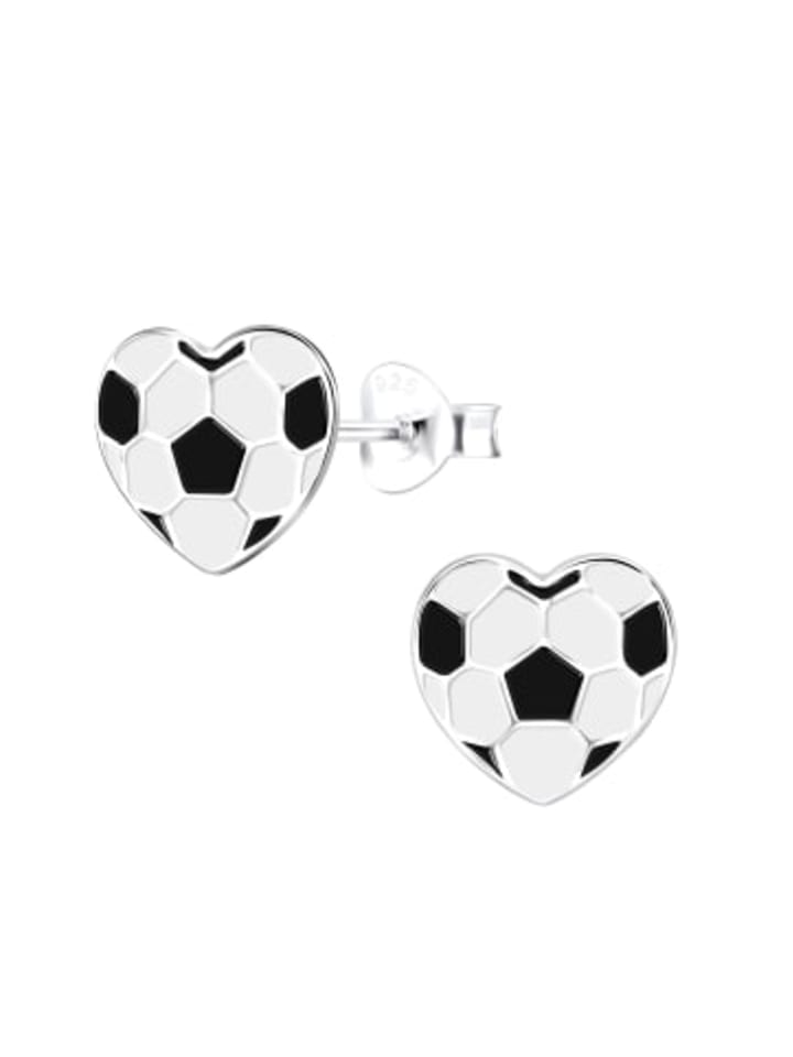 Ohrringe, Ohrstecker FUSSBALL-HERZ in 925 Sterling Silber, 2-tlg.
