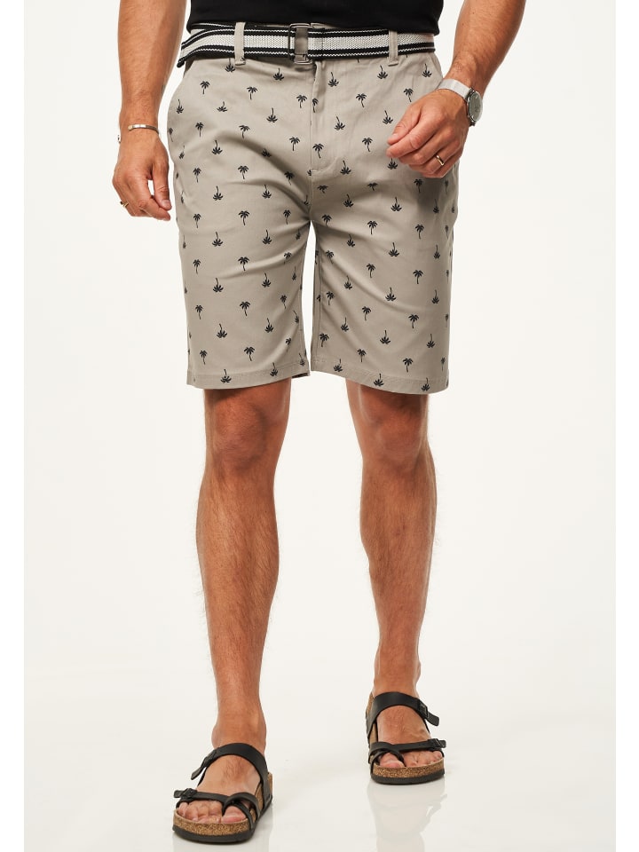 Chinoshorts - für Herren mit Palmenmuster & Gürtel im Regular-Fit in Taupe