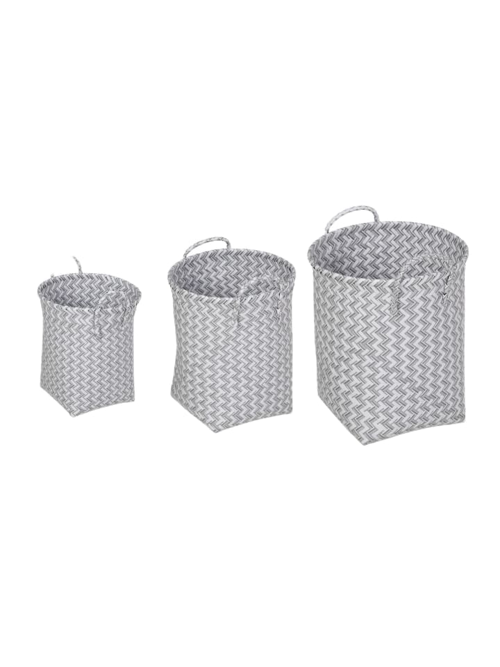 3tlg. Wäschekorb Set in Weiß/ Grau