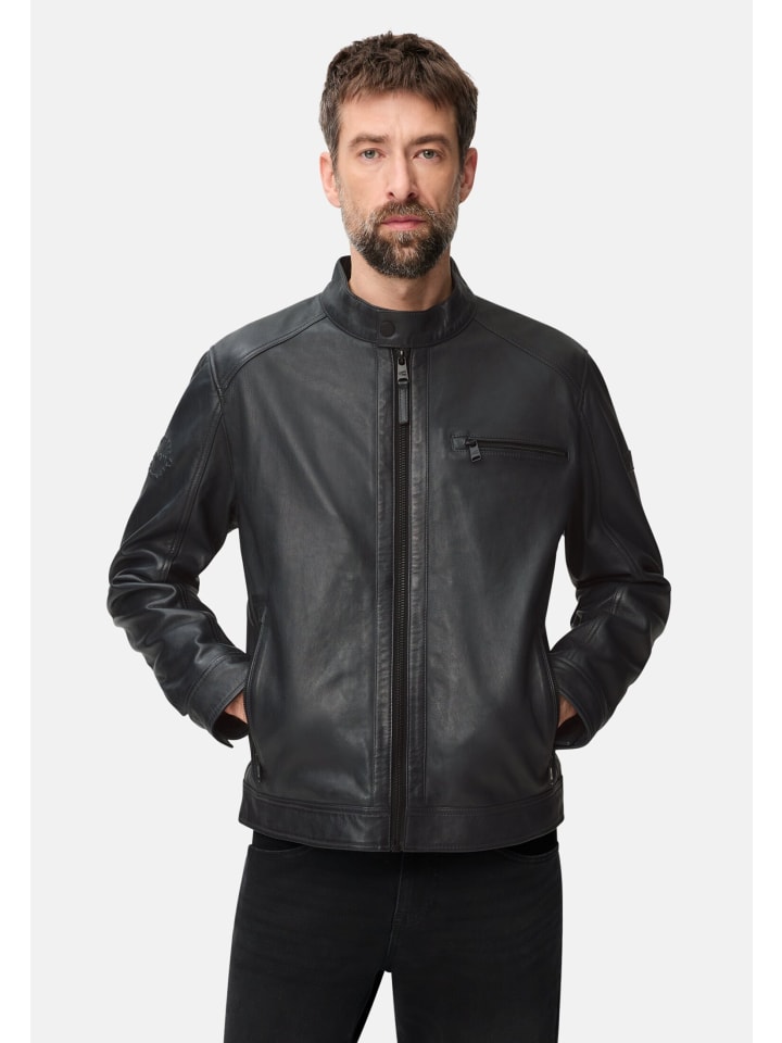 Biker Lederjacke mit Innentaschen in Nachtblau