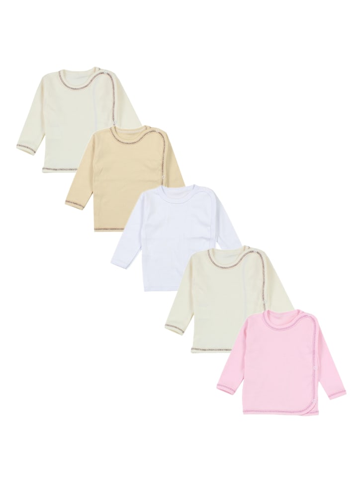 Unisex Baby Wickelshirt Langarm 5er Pack in beige/rosa