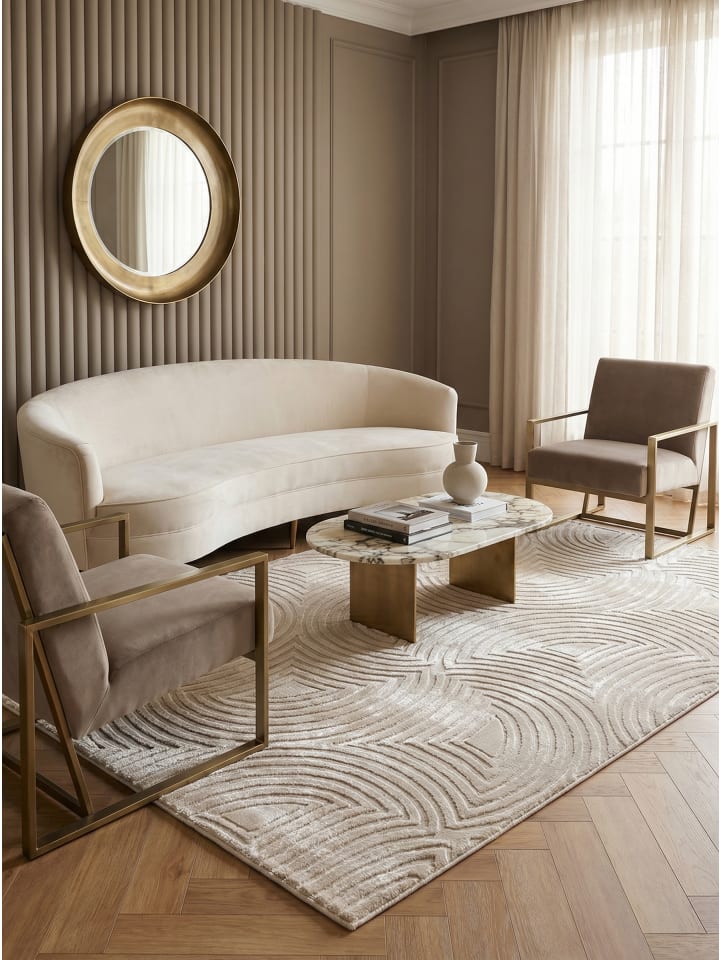 Teppich Kurzflor Waschbar 3D ILLER Strapazierfähig OEKO-TEX in Beige