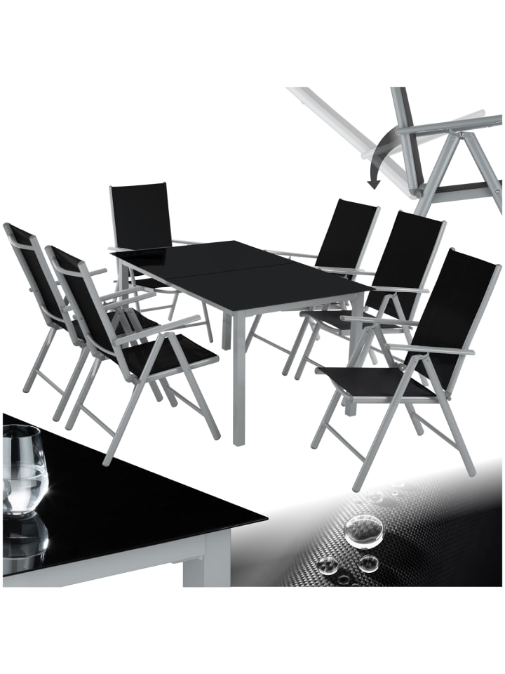 Sitzgruppe mit Aluminiumgestell für 6 Personen, wetterfest