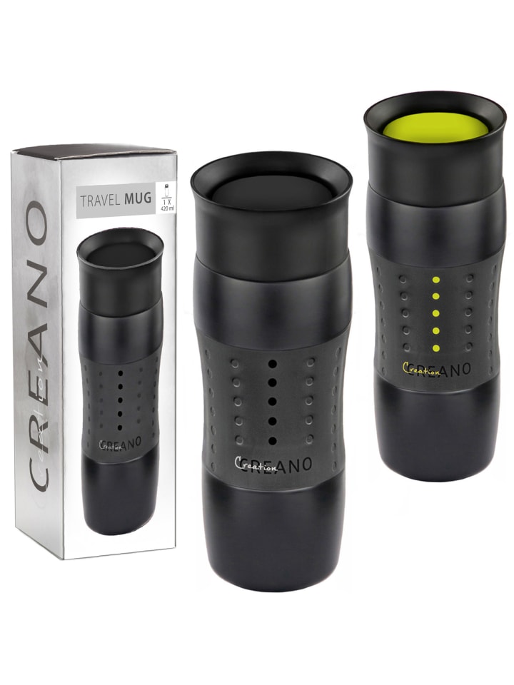 2x Creano Travel-Mug 400ml Schwarz + Grün isolierend aus Edelstahl