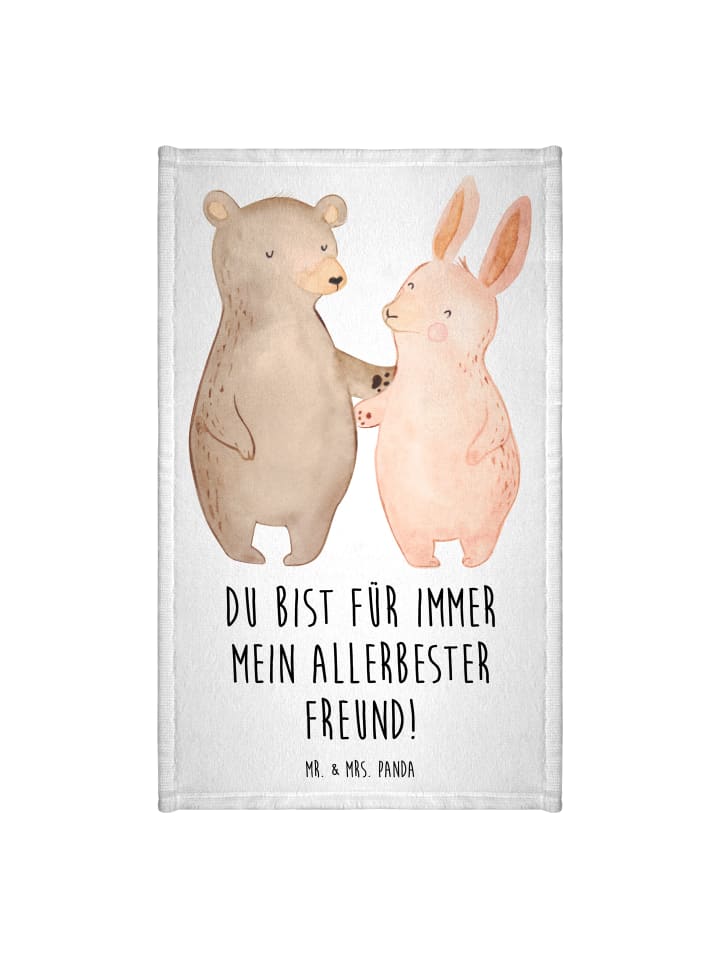Handtuch Bär und Hase Umarmen mit Spruch in Weiß