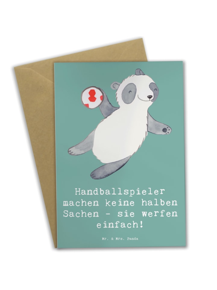 Grußkarte Handball Wurf mit Spruch in Meeresbrise