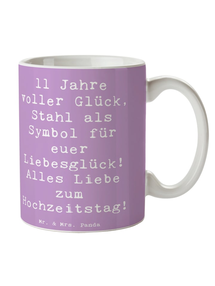 Tasse 11. Hochzeitstag Stahlhochzeit mit Spruch in Lavendeltraum