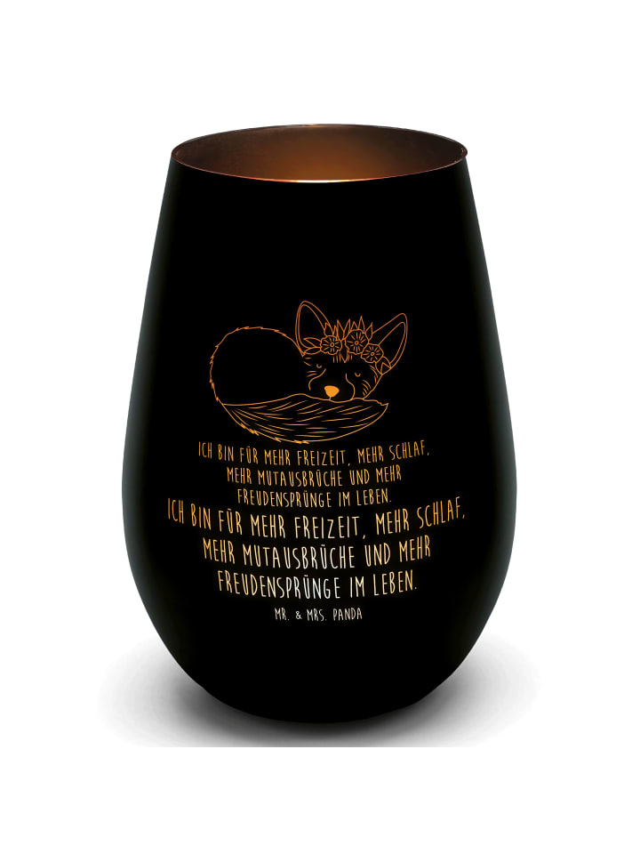 Kerzenhalter Wüstenfuchs Blumen mit Spruch in Schwarz