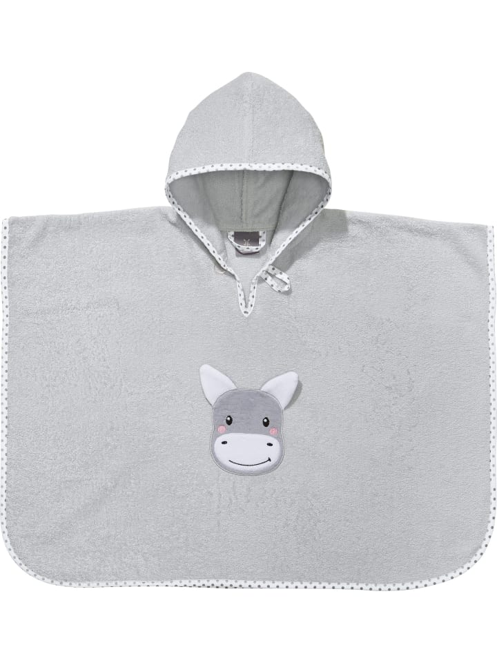Frottier Kinder-Poncho mit Kapuze in hellgrau