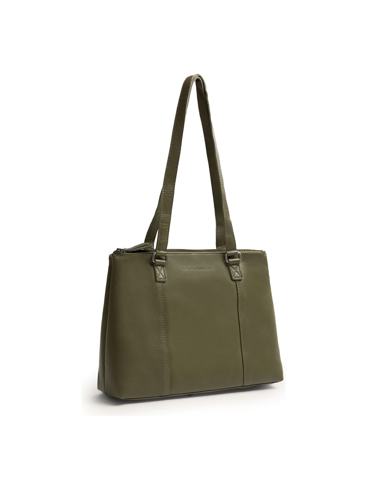 Marvos Schultertasche Leder 32 cm olive green