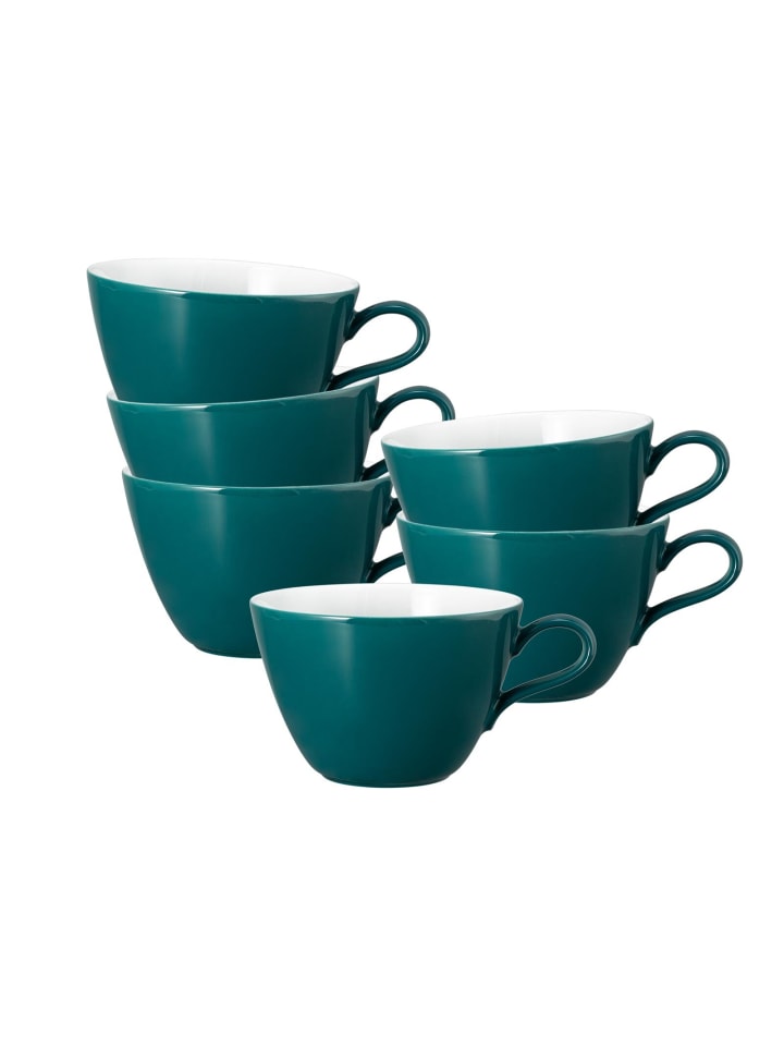 6er Set Milchkaffeetassen Life Fashion in Trendy Petrol 370 ml