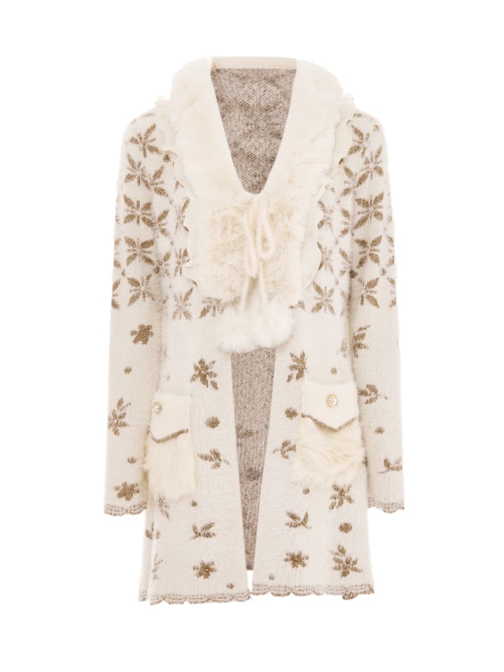 Damen Strickjacke in Wollweiss Gold