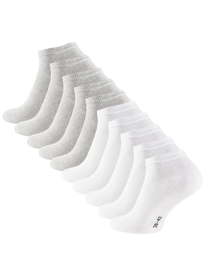 10 Paar COTTON-Essentials Sneaker-Socken in Grau/Weiss