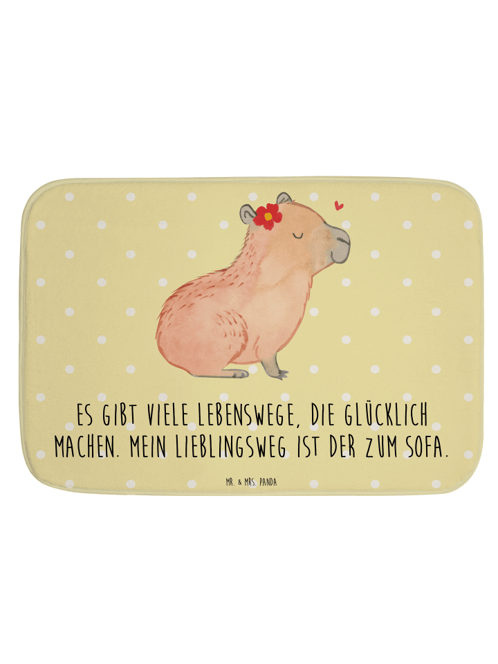 Badezimmerteppich Capybara Blume mit Spruch in Gelb Pastell