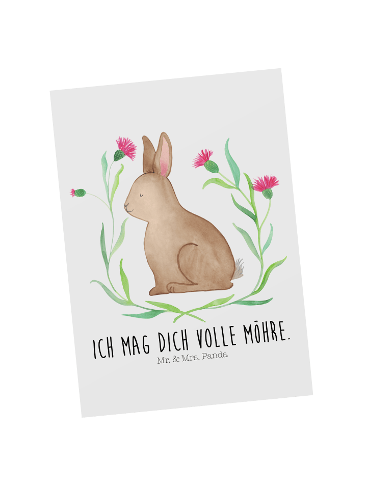 Postkarte Hase Sitzen mit Spruch in Weiß