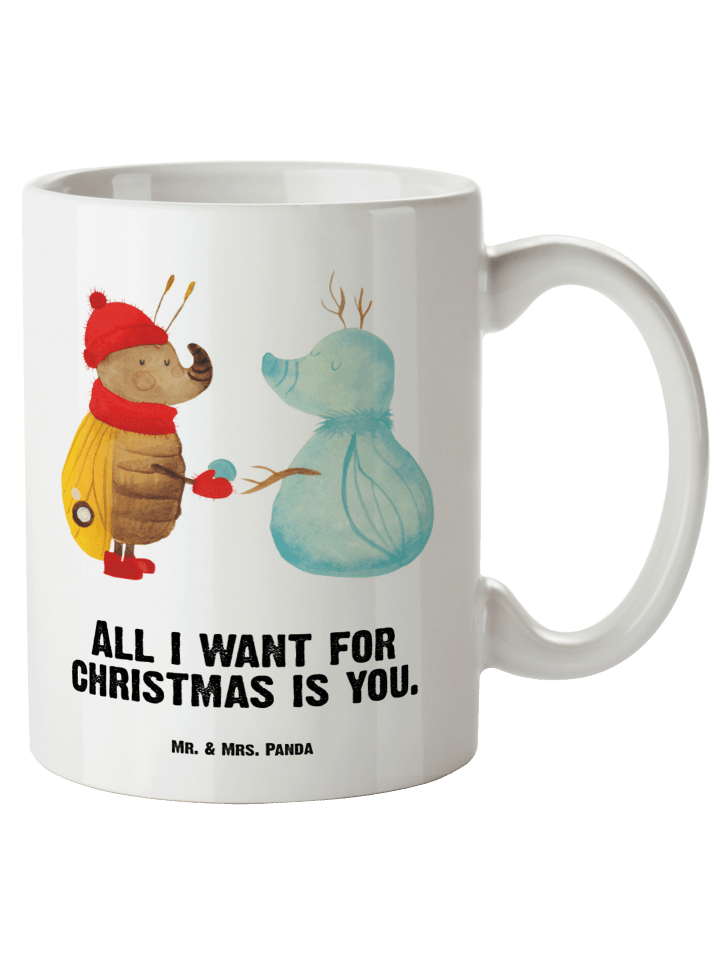 Tasse Nachtfalter Schneemann mit Spruch in Weiß