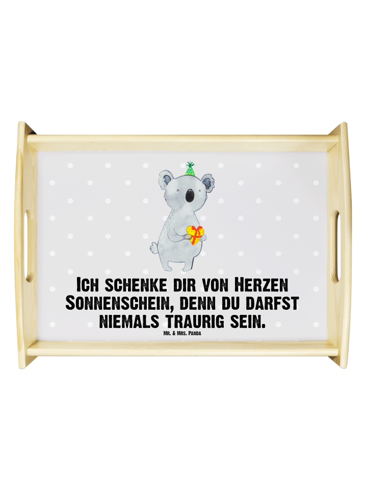 Servierbrett Koala Geschenk mit Spruch in Grau Pastell