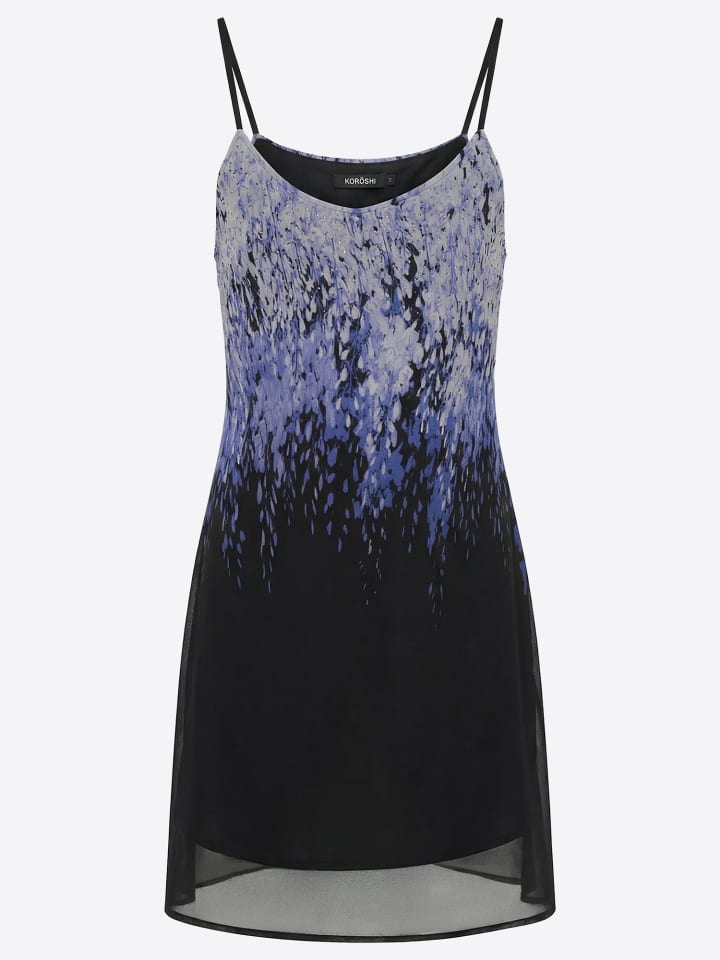 Kurz bedrucktes Trägerkleid in Schwarz