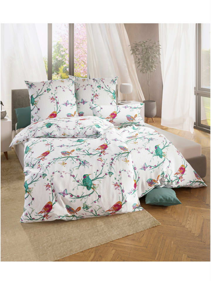 Bettwäsche in weiß-grün-bedruckt