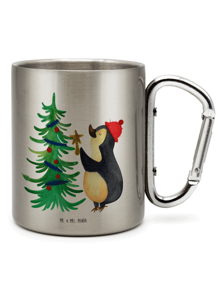 Kaffeetasse Pinguin Weihnachtsbaum ohne Spruch in Silber