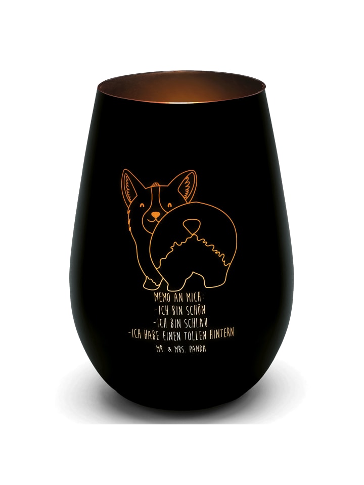 Laterne Corgi Po mit Spruch in Schwarz