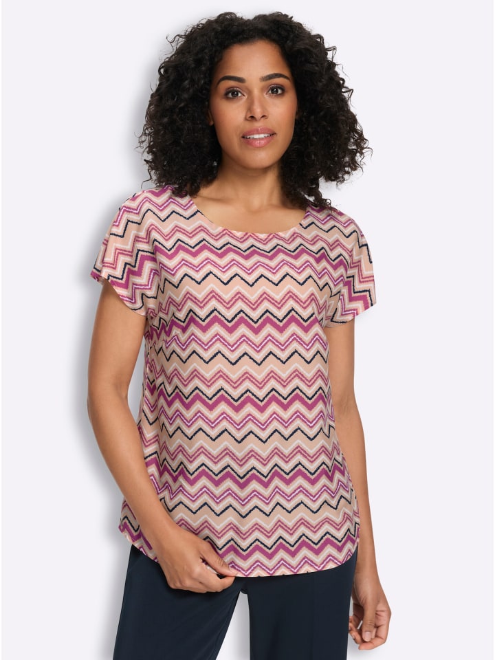 Schlupfbluse in apricot-fuchsia-bedruckt