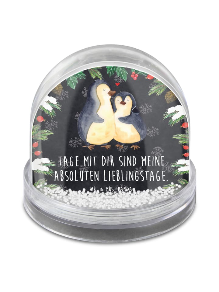 Schüttelglas Pinguin umarmen mit Spruch in Kreidetafel