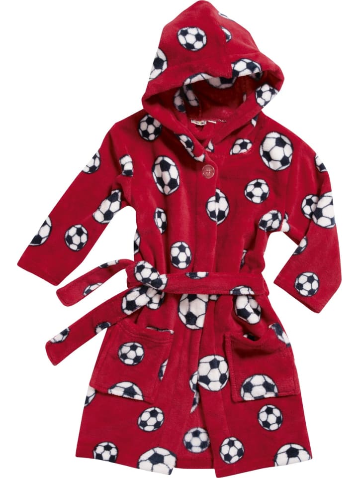 Fleece-Bademantel Fußball in Rot