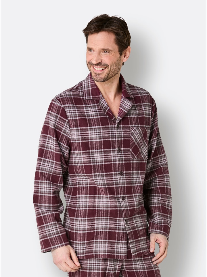 Schlafanzug-Shirt in burgund-steingrau-kariert