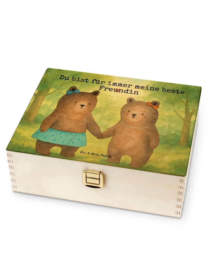 Holz Teebox Bär Freundin Design mit Spruch in Weiß