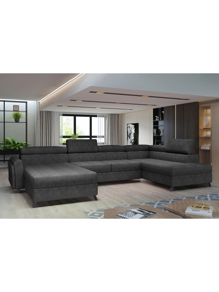 Joseppe Recamiere Rechts in Anthrazit - (L) 200 x (B) 360 x (H) 92 cm