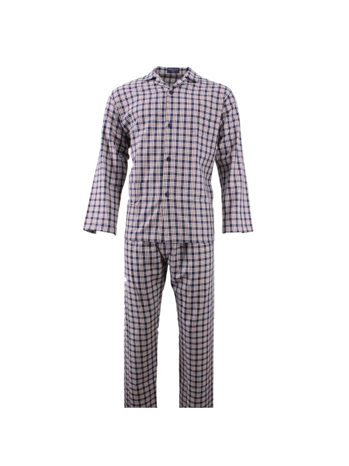 Jersey Pyjama in Blau-braun kariert