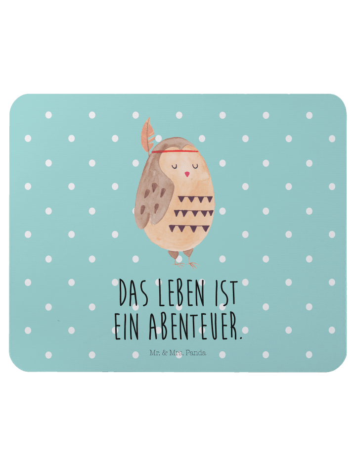 Mauspad Eule Federschmuck mit Spruch in Türkis Pastell