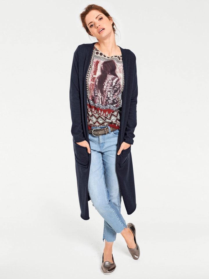 Long-Strickjacke in marine