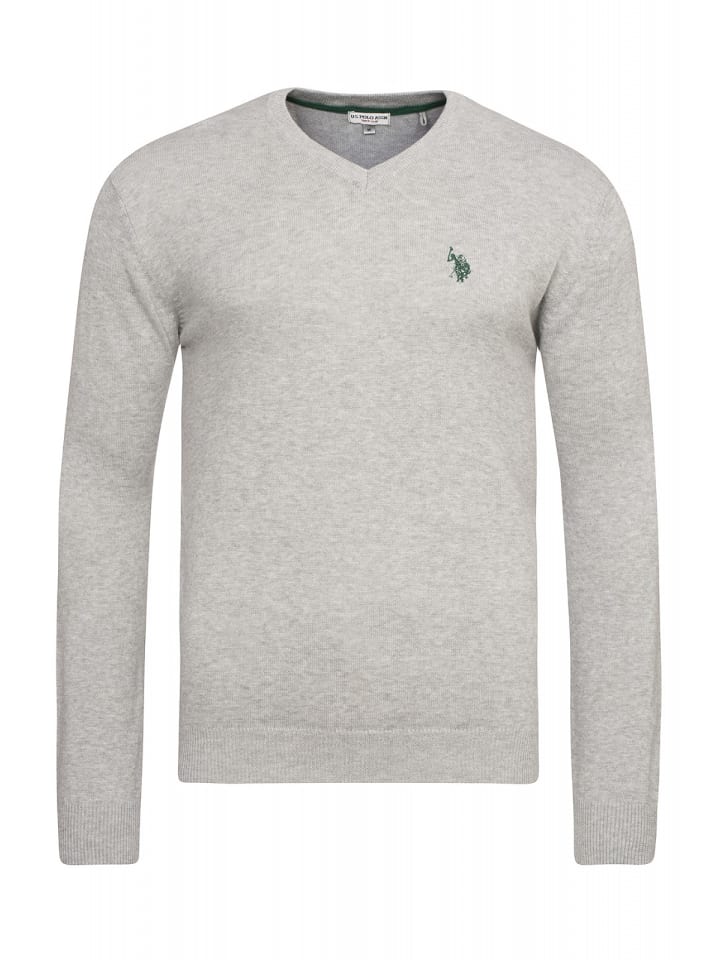 U.S. Polo Assn. V-Neck Pullover in GRAU-MELANGE