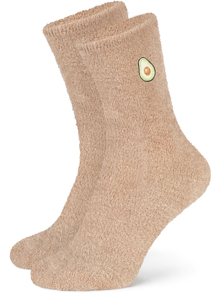 2 Paar Kuschelsocken mit Stickerei in Beige