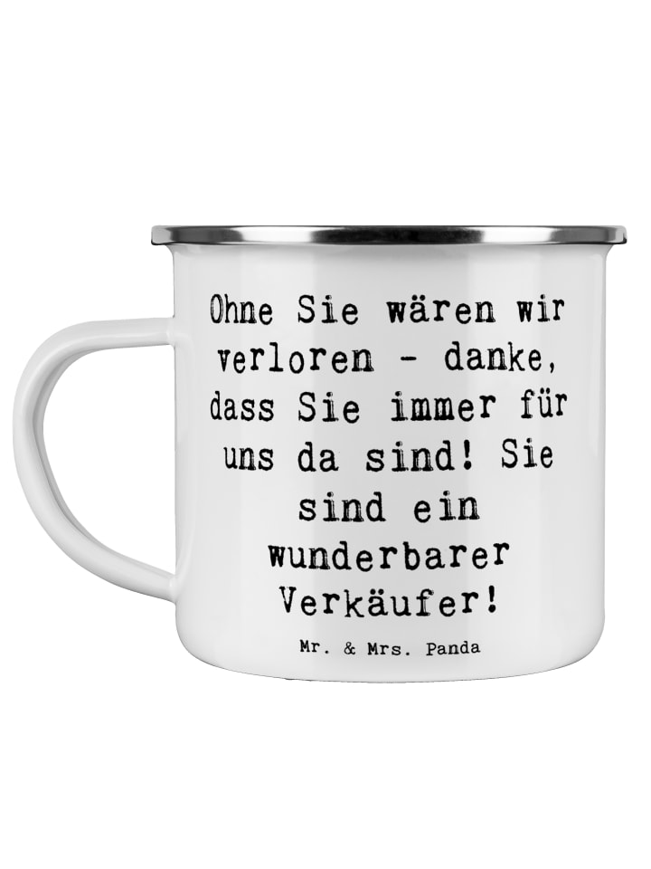 Metalltasse Spruch Wunderbarer Verkäufer mit Sp... in Weiß