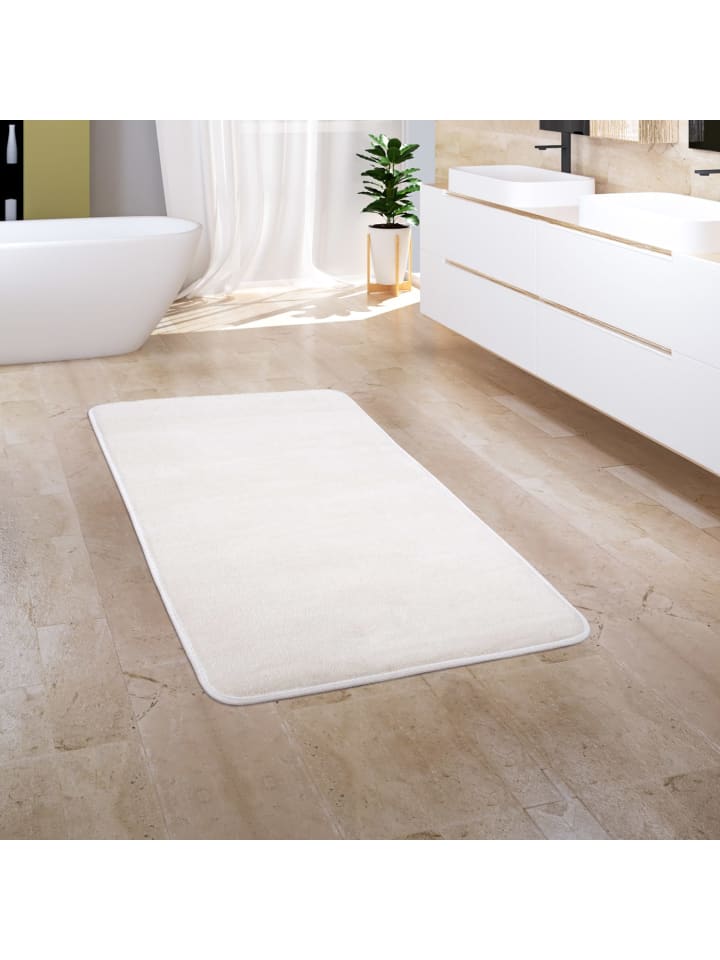 Waschbarer Teppich Badezimmer waschmaschinenwaschbar Unifarben in Creme