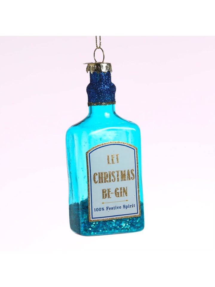 Weihnachtsbaumschmuck GIN Flasche Glas mundgeblasen H: 12cm in blau
