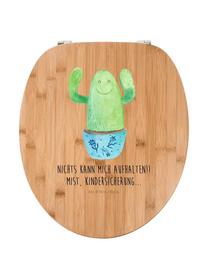 Motiv WC Sitz Kaktus Happy mit Spruch in Braun