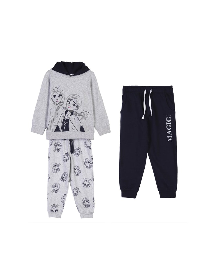 3tlg. Outfit: Trainingsanzug mit 2 Jogginghosen in Grau
