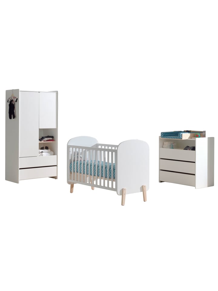 BABYZIMMEREINRICHTUNG Karilynn 3 Komplettset Massivholz+MDF Weiß