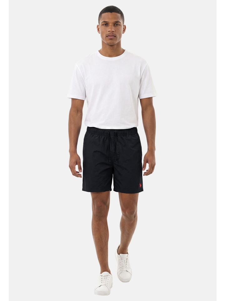 Badehose USKyrk – Herren Badeshorts mit elastischem Bund in Schwarz-Rot