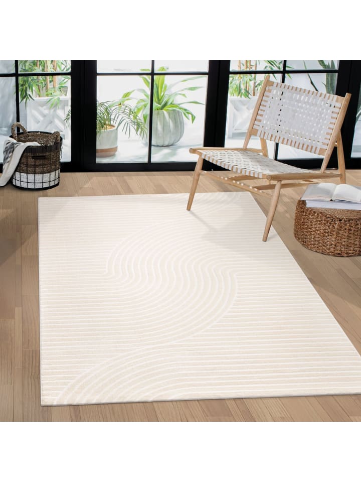 Teppich Kurzflor Unifarben Wohnzimmer in Creme