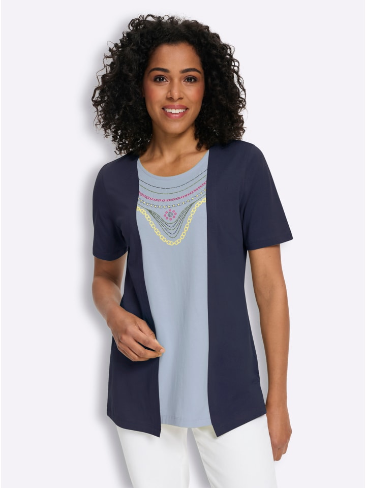 2-in-1-Shirt in marine-hellblau
