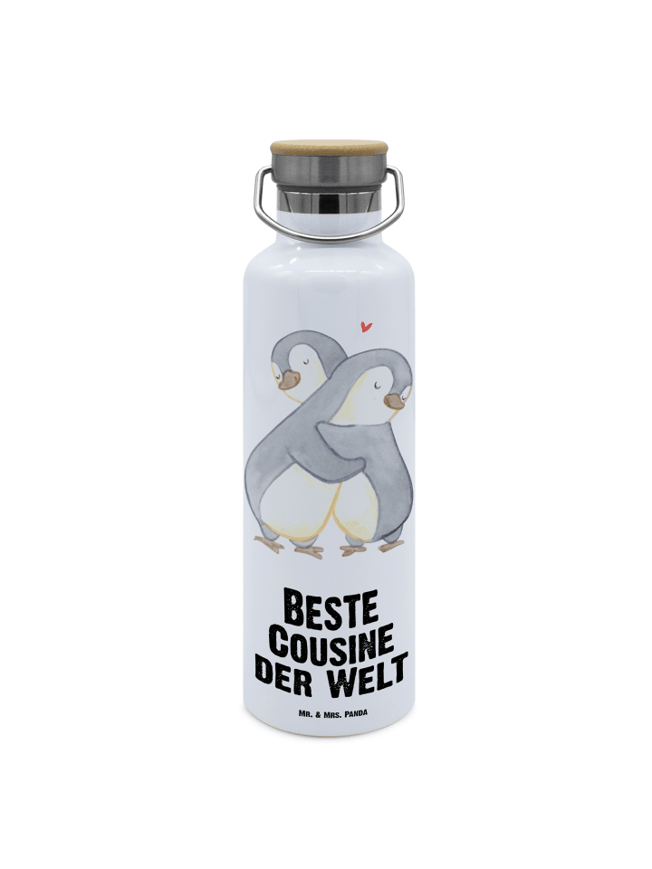 Mehrwegflasche Pinguin Beste Cousine der Welt m... in Weiß