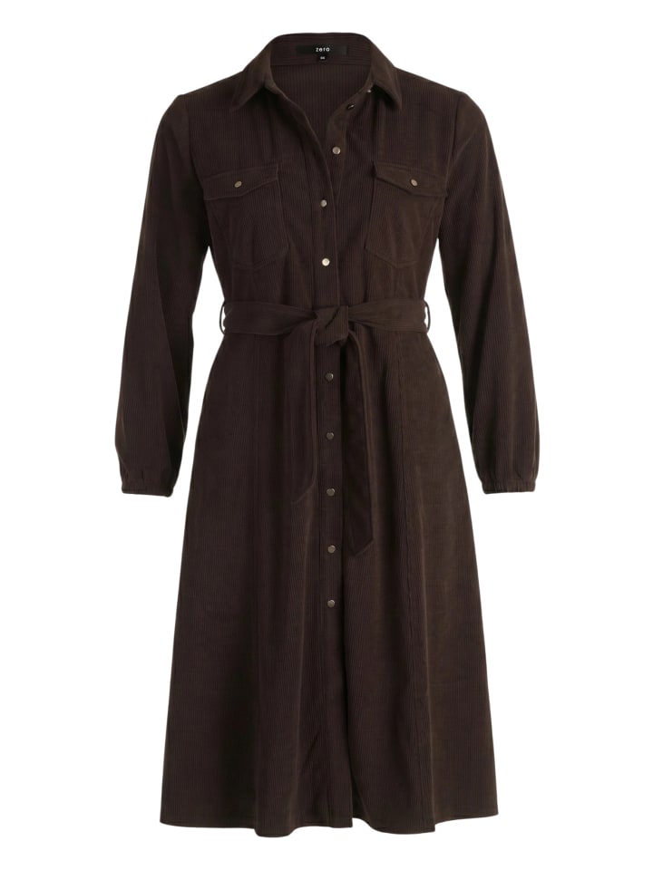 Cordkleid mit Bindegürtel in Black Coffee